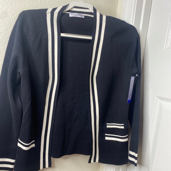 NWT Pendleton open-front sweater women's M black and white silk blend - Picture 4 of 9